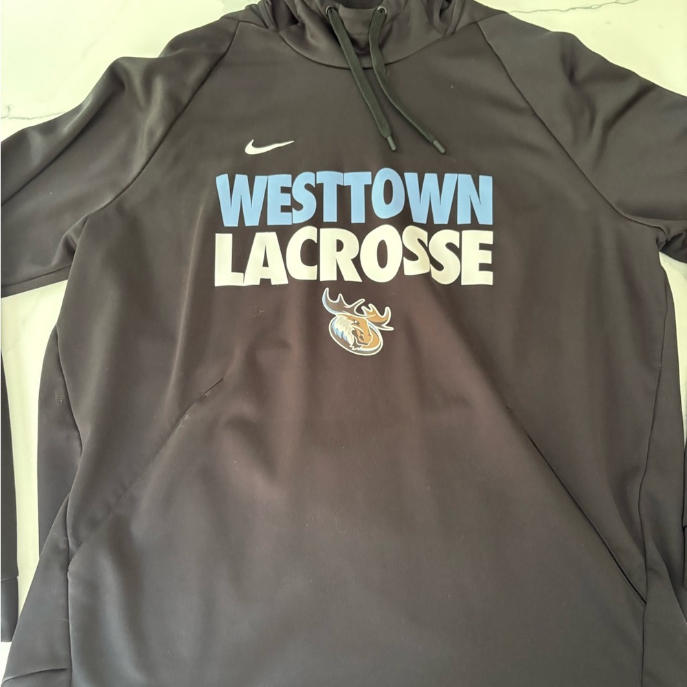 Nike Black Hoodie with Blue and White Print